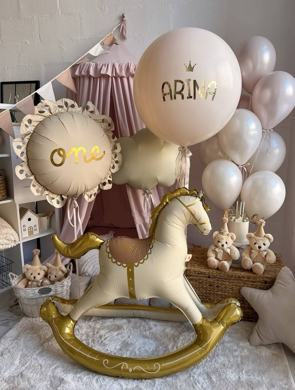 One Year – Rocking Horse & Personalized Balloon Set