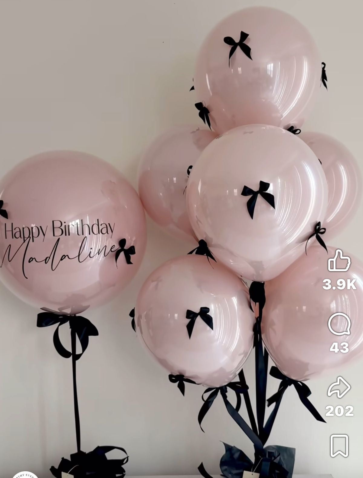 Blush Pink & Black Ribbon Balloon Set 🎀✨