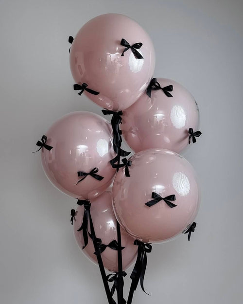 Blush Pink & Black Ribbon Balloon Set 🎀✨