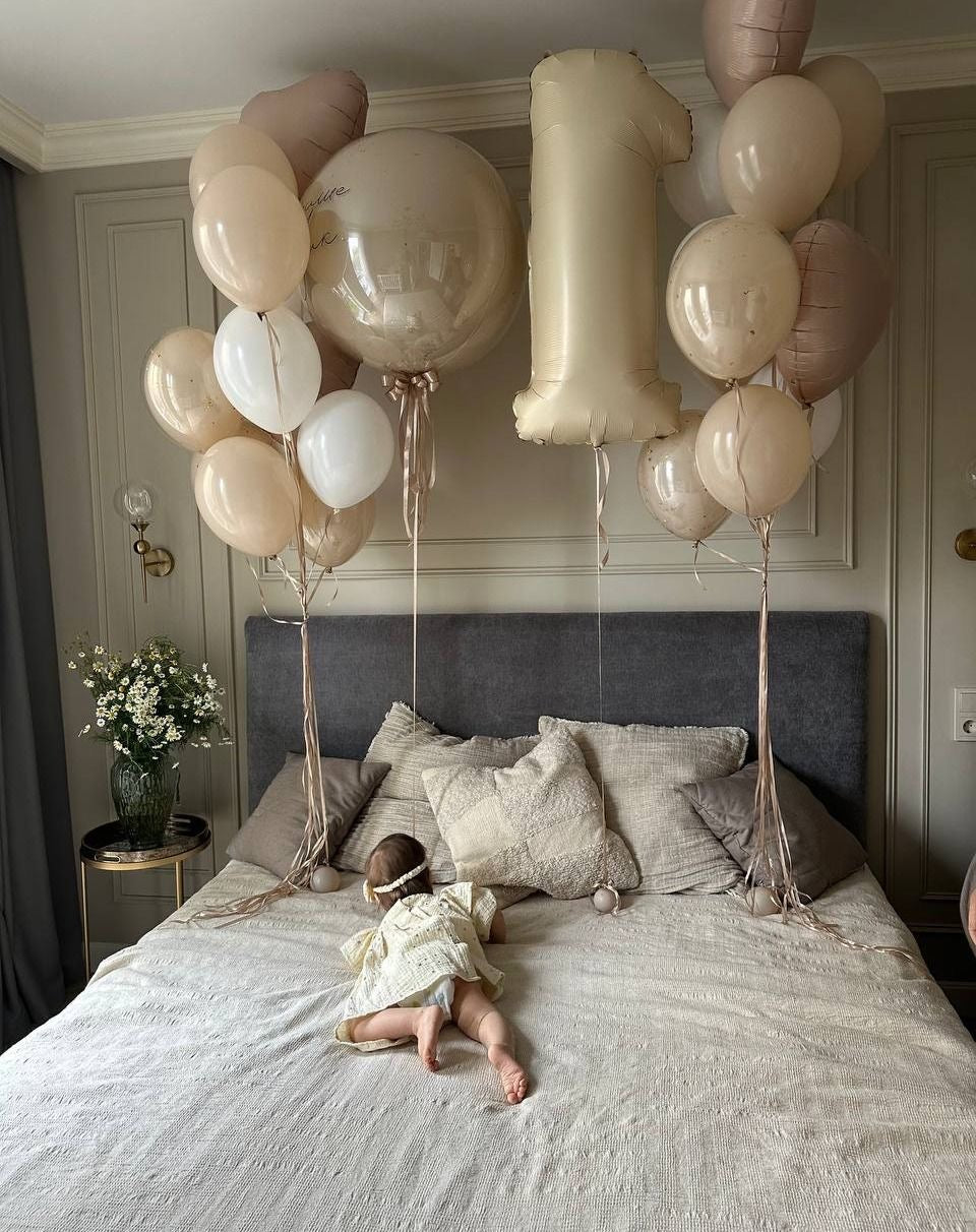 First Birthday Balloon Set – Neutral Tones 🤍✨