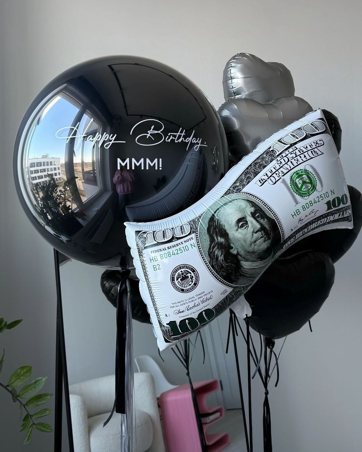 Money & Black Chrome Balloon Set 💵🎈✨